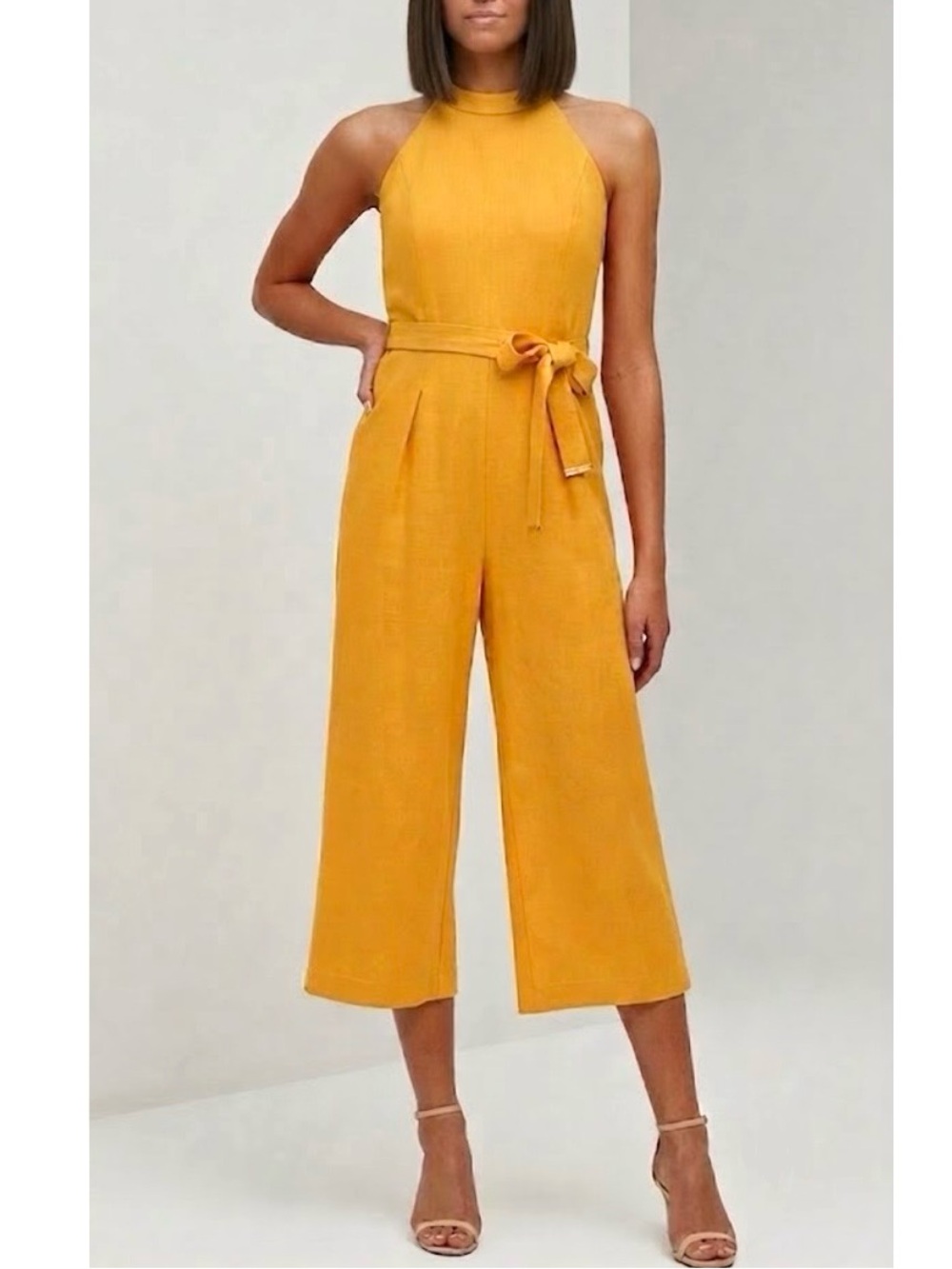 NEW Size 14 Tommy Hilfiger Yellow Sleeveless Cropped Leg Waist Tie Jumpsuit